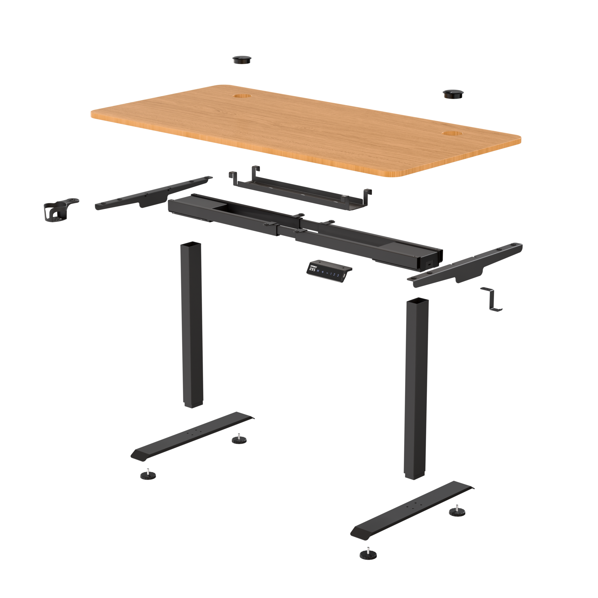 שולחן עבודה מתכוונן חשמלי דו מנועי STANDLY Z1 עם רגליים בצבע שחור ופלטה בצבע עץ טבעי באורך 140 ס״מ – תמונה 9