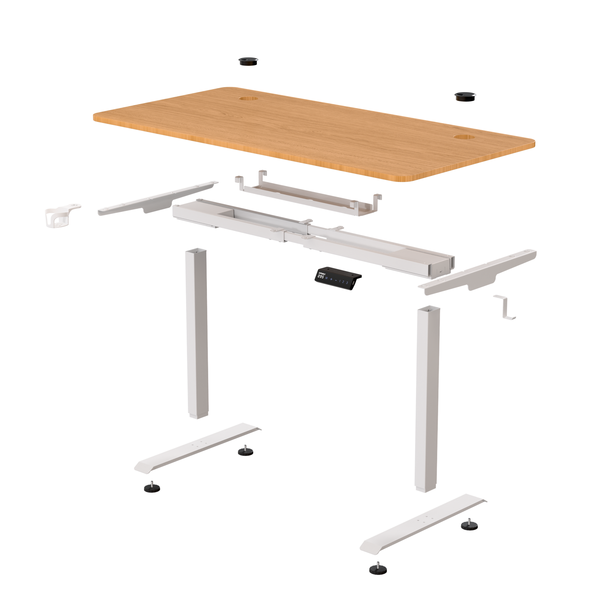שולחן עבודה מתכוונן חשמלי דו מנועי STANDLY Z1 עם רגליים בצבע לבן ופלטה בצבע עץ טבעי באורך 140 ס״מ – תמונה 9