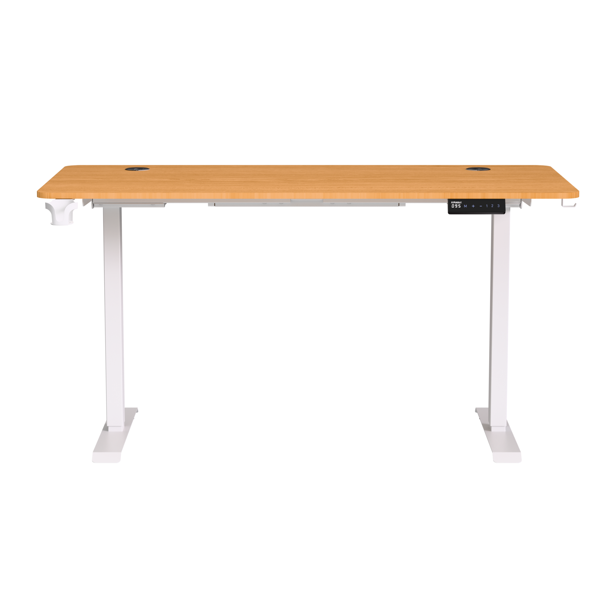 שולחן עבודה מתכוונן חשמלי דו מנועי STANDLY Z1 עם רגליים בצבע לבן ופלטה בצבע עץ טבעי באורך 140 ס״מ – תמונה 3