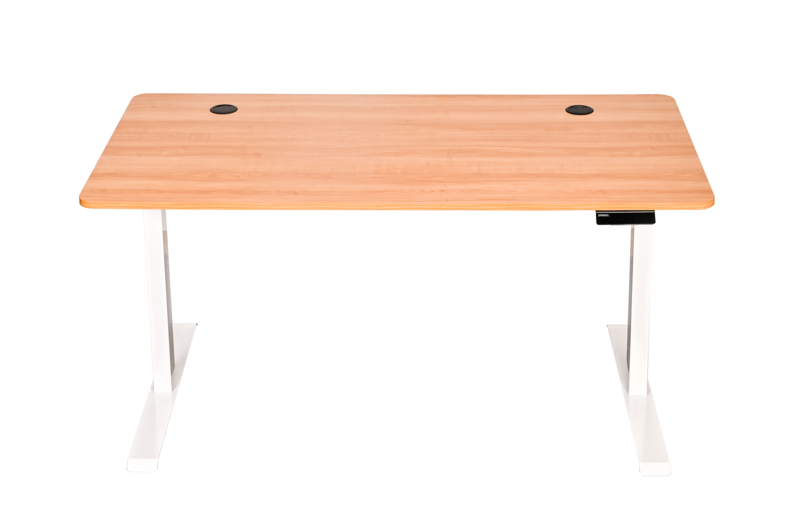שולחן עבודה מתכוונן חשמלי דו מנועי STANDLY Z1 עם רגליים בצבע לבן ופלטה בצבע עץ טבעי באורך 140 ס״מ – תמונה 2