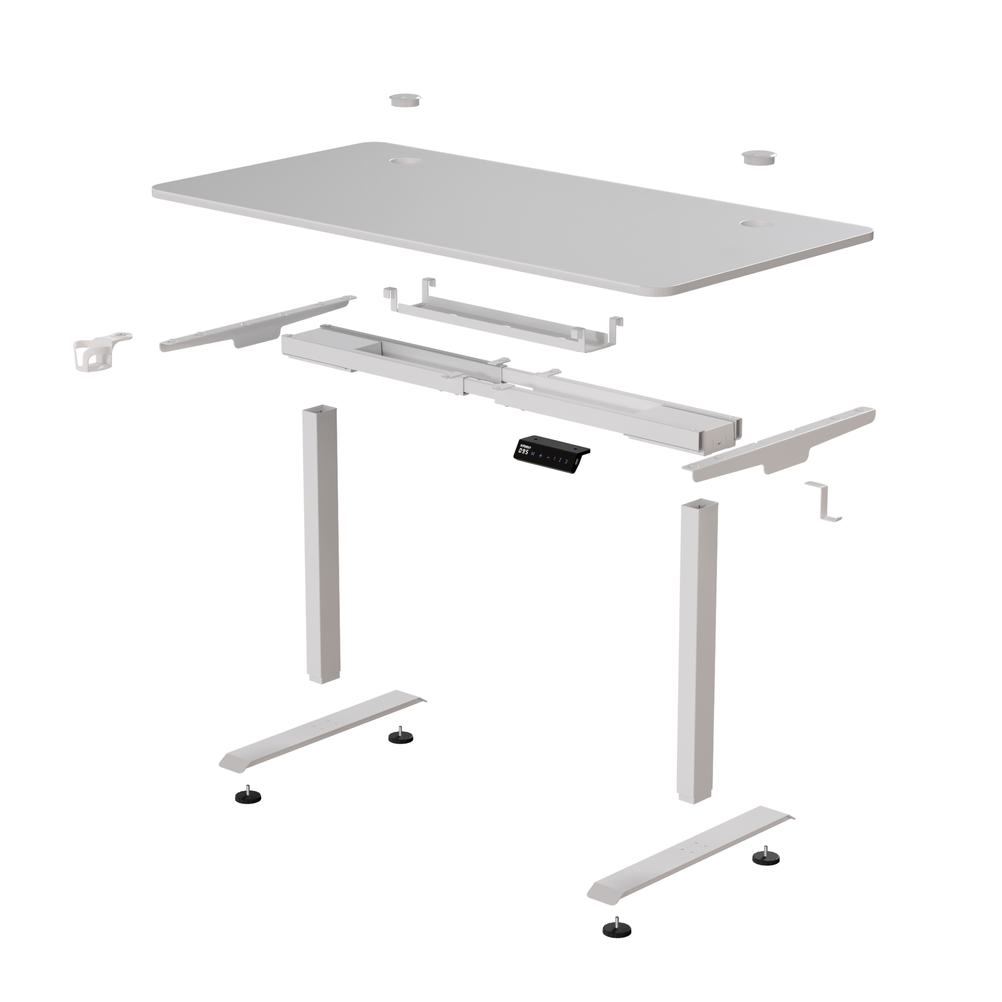 שולחן עבודה מתכוונן חשמלי דו מנועי STANDLY Z1 עם רגליים בצבע לבן ופלטה לבנה באורך 140 ס״מ – תמונה 9