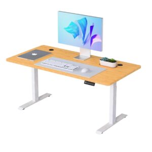 שולחן עבודה מתכוונן חשמלי דו מנועי 3 שלבים STANDLY D2 Bamboo עם רגליים בצבע לבן