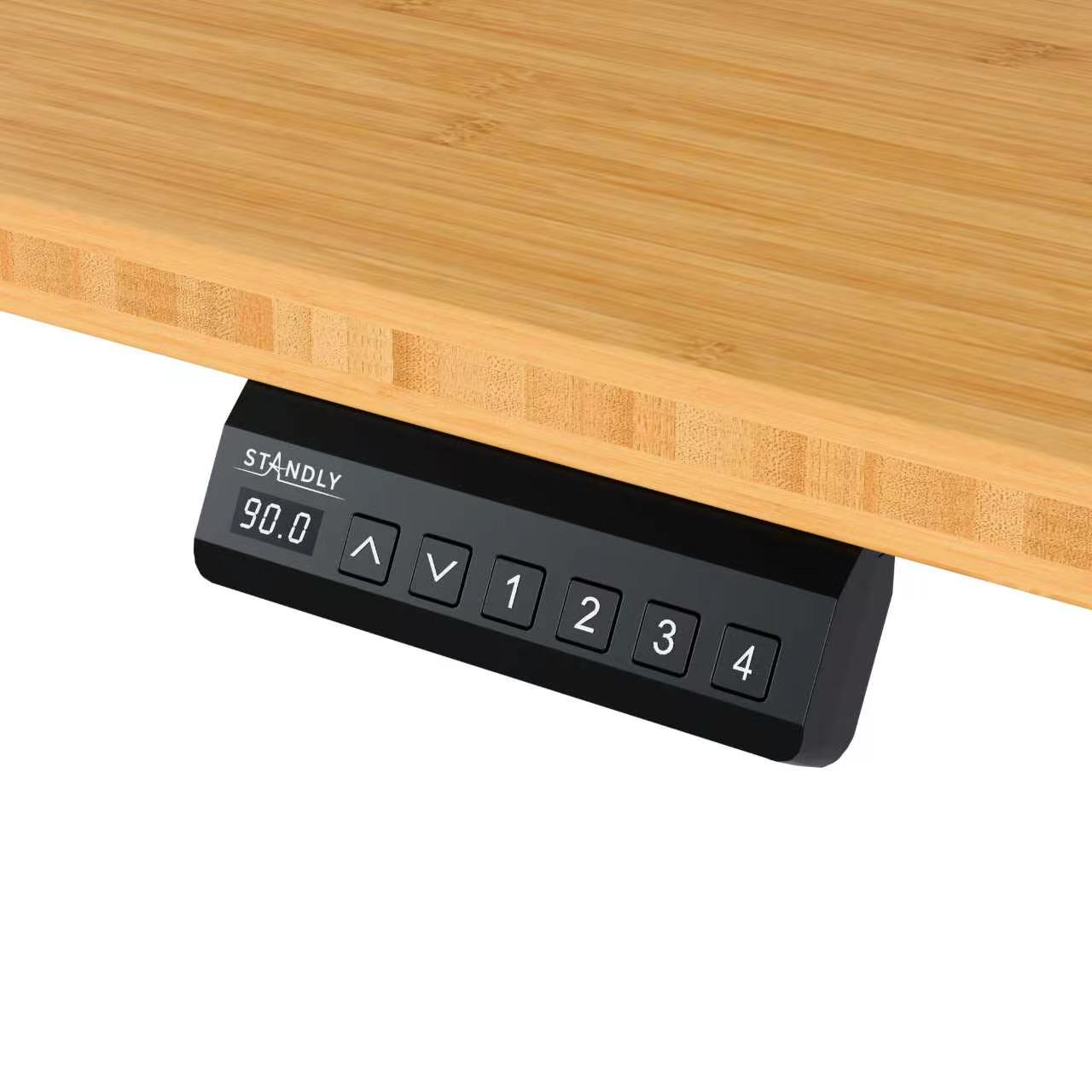 שולחן עבודה מתכוונן חשמלי דו מנועי 3 שלבים STANDLY D2 Bamboo עם רגליים בצבע לבן – תמונה 3